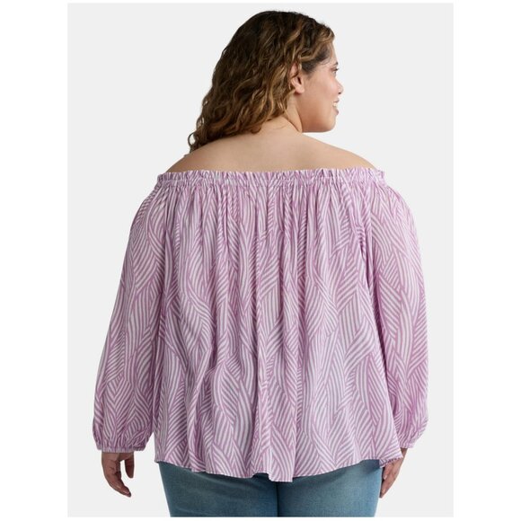 Summery Off the Shoulder blouse 4X 5X 28W 30W cool pink print NWT - Picture 3 of 6
